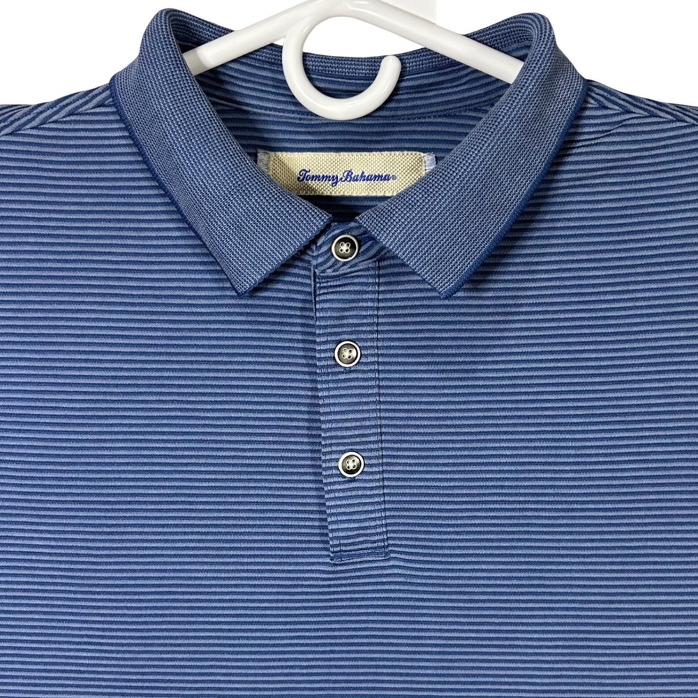 Tommy Bahama Mens Blue Striped Polo Shirt Golf Casual Size Large Modal